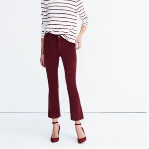 Madewell Burgundy Red Velvet Cali Demi-Boot Jeans Pants-Size 28